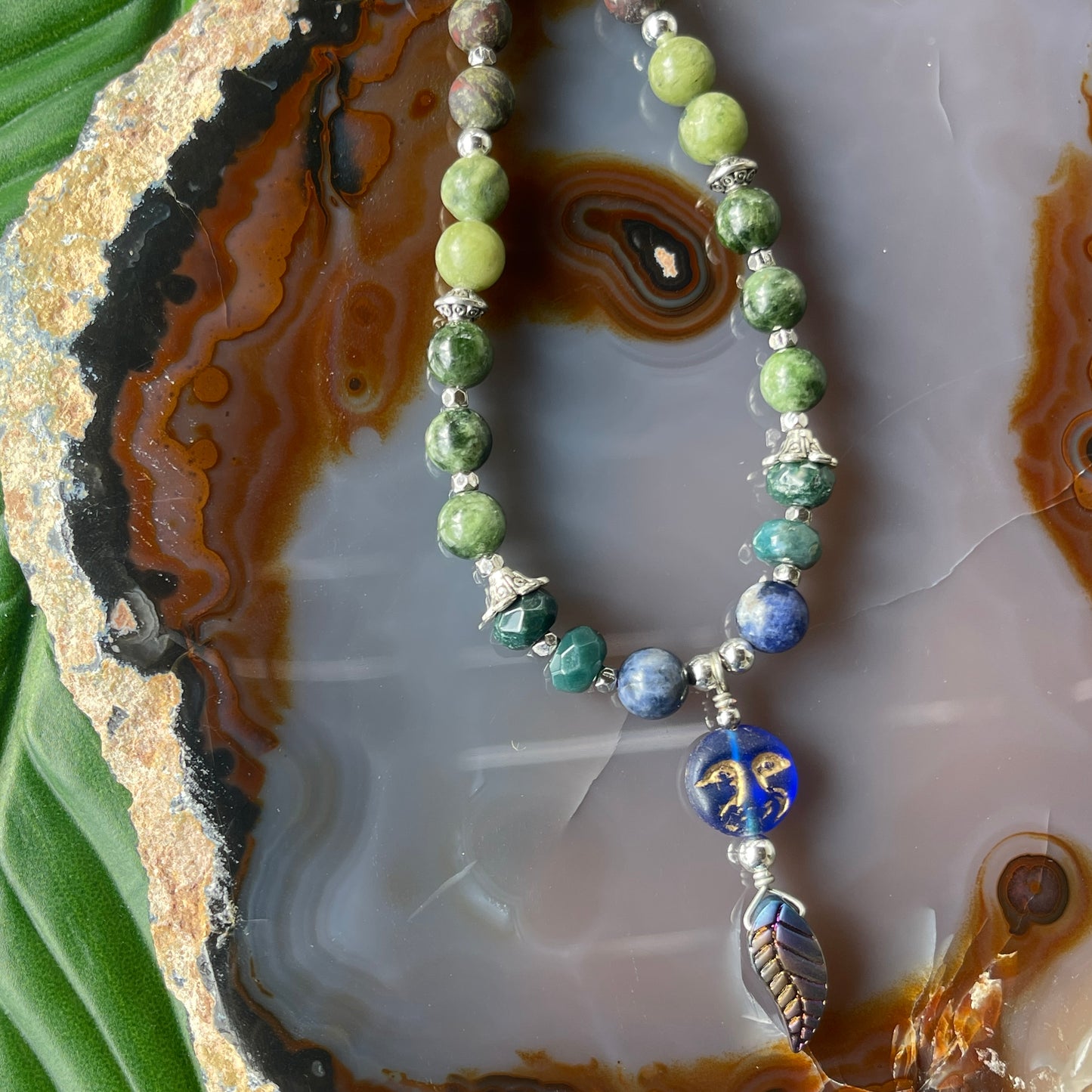 Valerie • Dioptase, Sodalite + Moss Agate Moon Choker