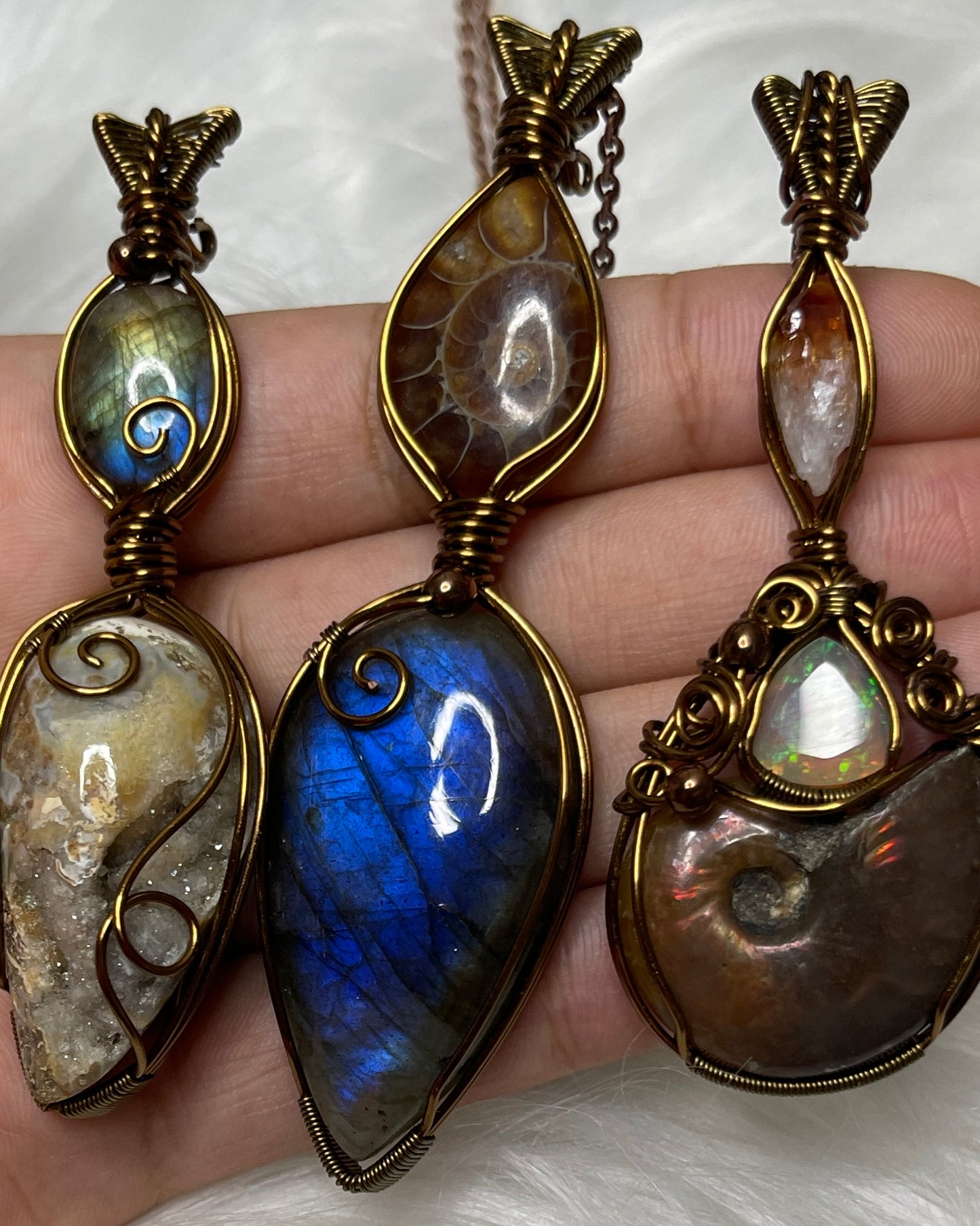 Druzy Seashell + Labradorite Pendant