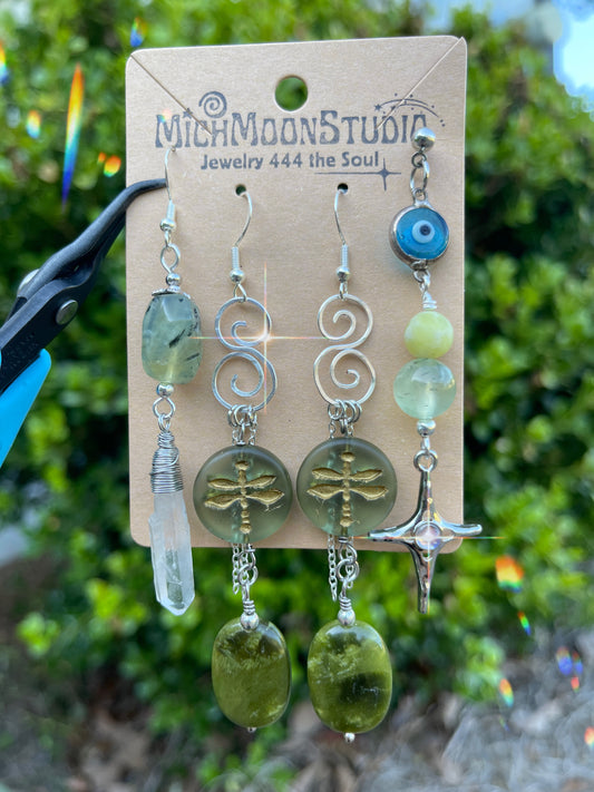 Dragonfly Earrings Set • Jade, Prehnite + Quartz