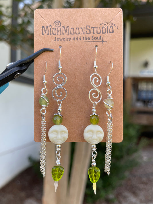 Whispering Willows • Green Garnet Moon Earrings