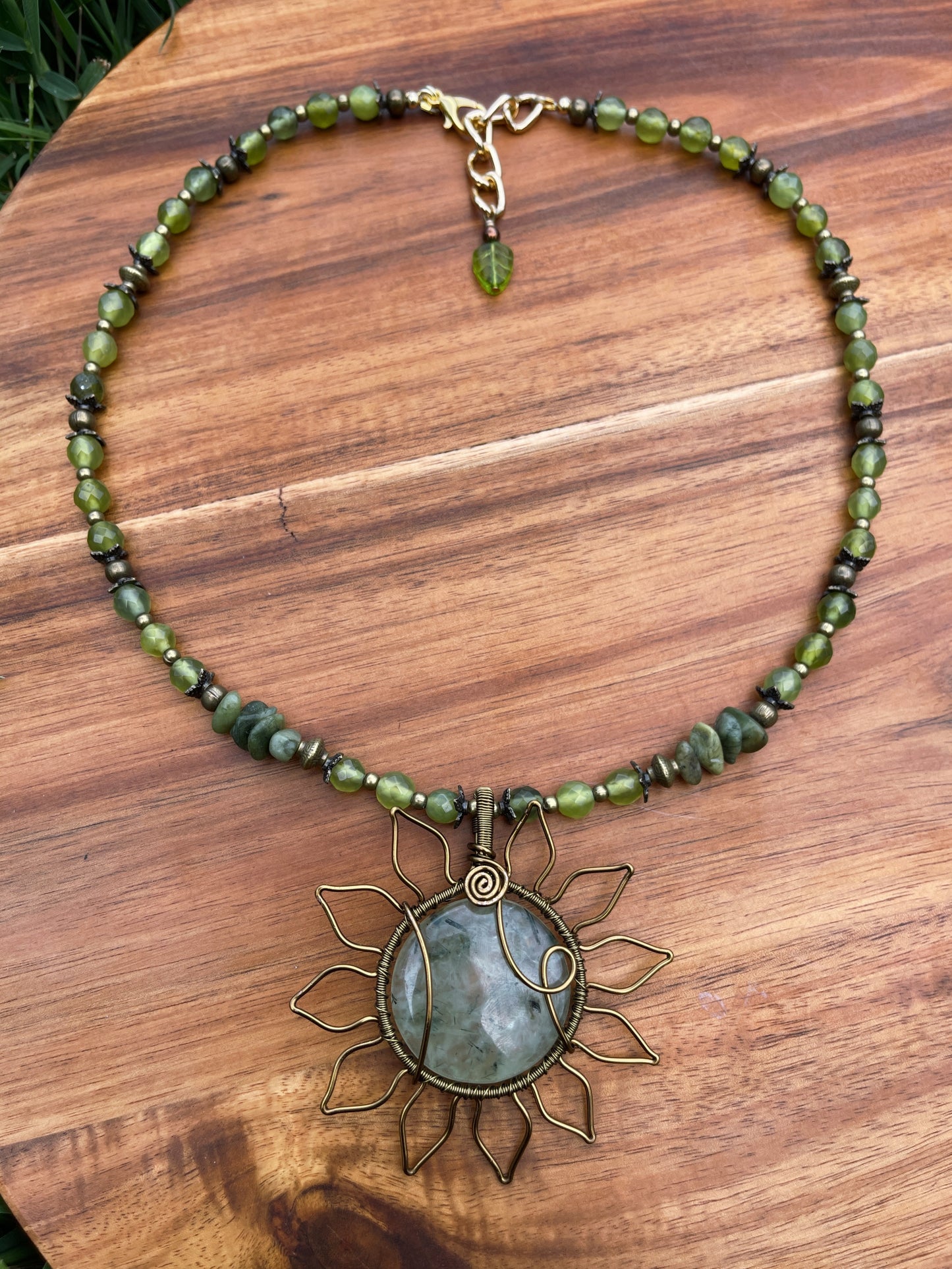 Grounded Moment • Prehnite, Jade + Green Garnet Flower Necklace