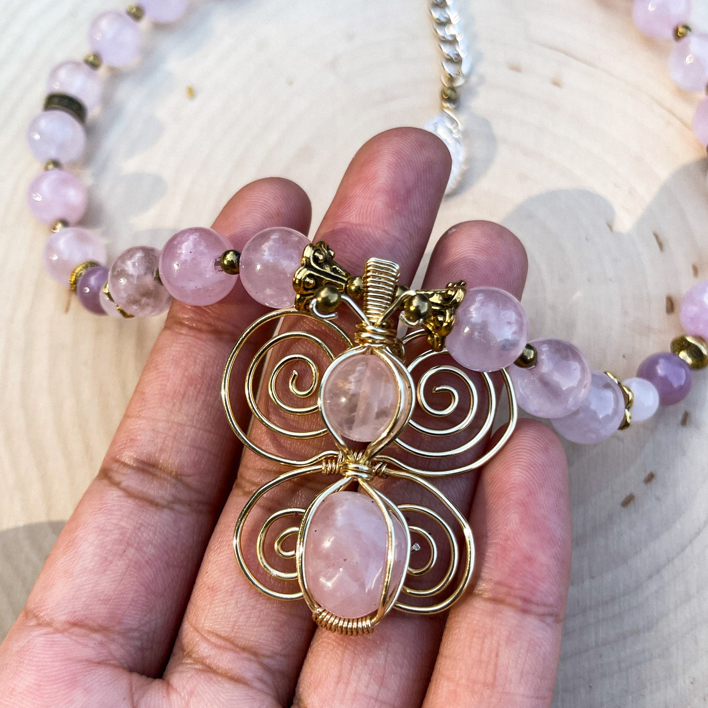 Calísta • 10mm Rose Quartz Butterfly Necklace