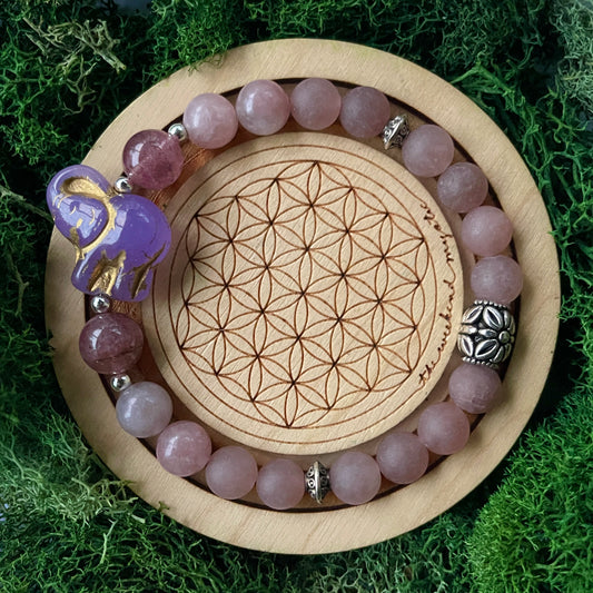 Strawberry, Rose Quartz + Agate Elephant Bracelet