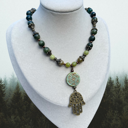 Serpentine + Jade Seed of Life Choker Necklace