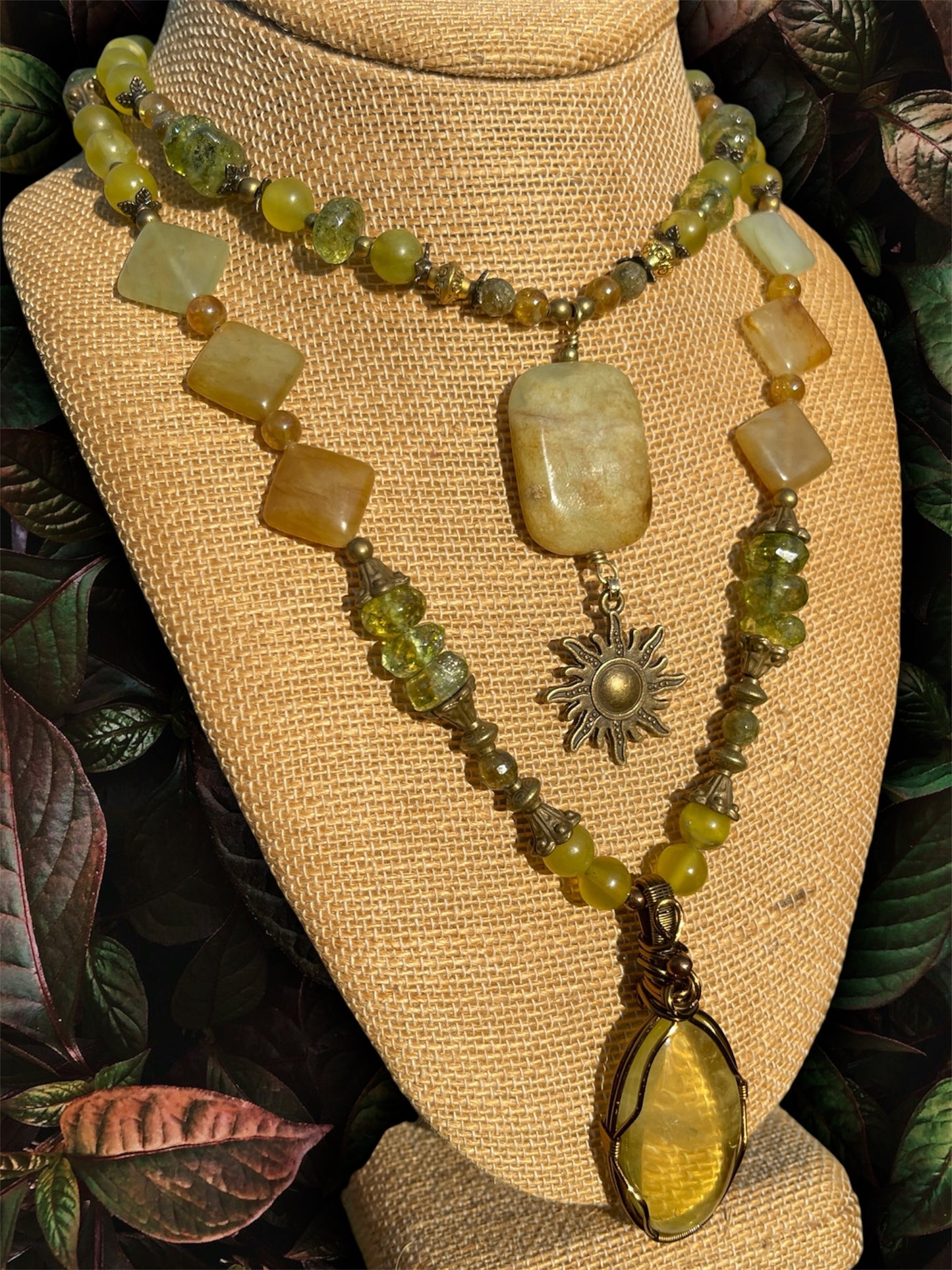 Maya • Peridot, Antique Jade + Lemon Quartz Necklace & Choker Set