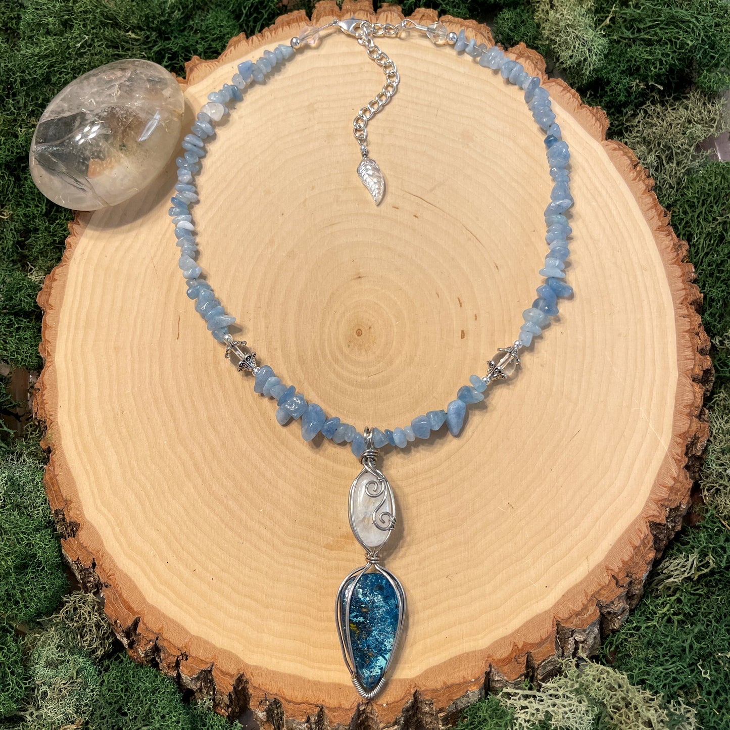 Everly • Moonstone, Azurite + Aquamarine Necklace