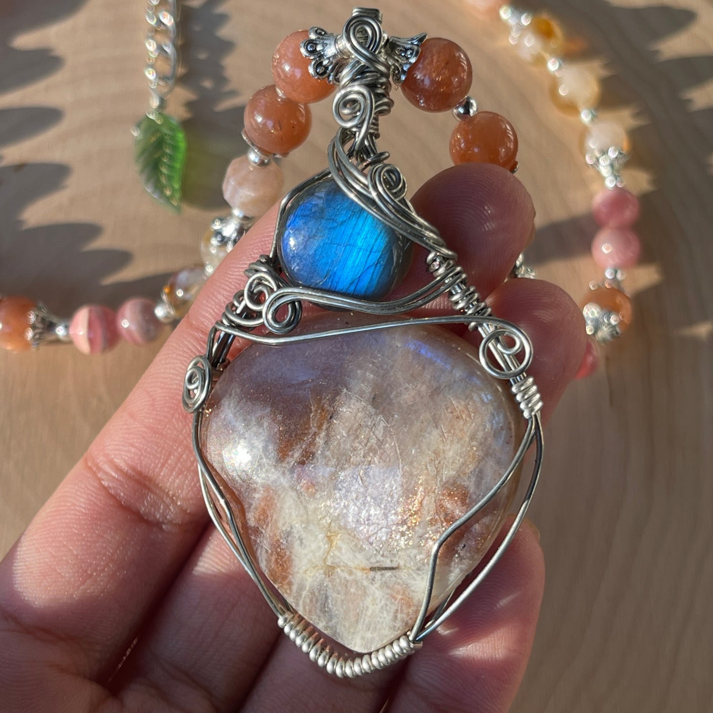 Anabelle • Sunstone/Moonstone, Rhodochrosite + Citrine Necklace