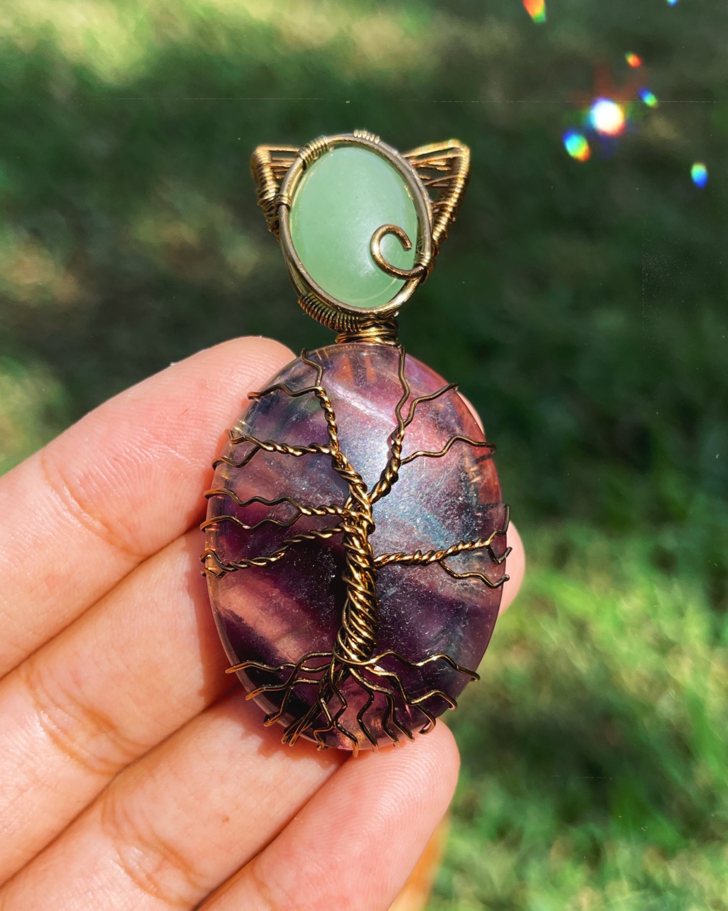 Fluorite + Green Aventurine Tree of Life Pendant