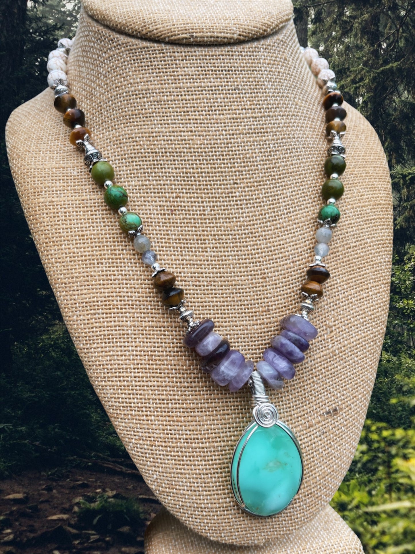 Smokey Mountains • Chrysoprase, Amethyst, Tigers Eye, Turquoise + Howlite Necklace