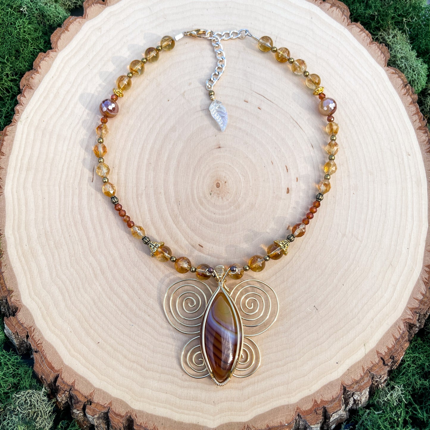 Marigold • Carnelian, Hessonite Garnet + Citrine Butterfly Necklace