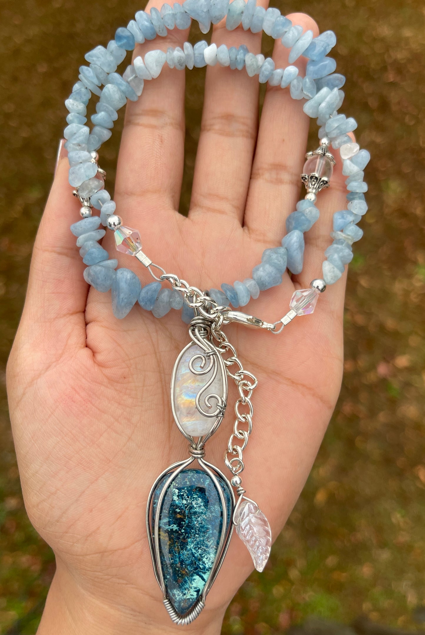 Everly • Moonstone, Azurite + Aquamarine Necklace