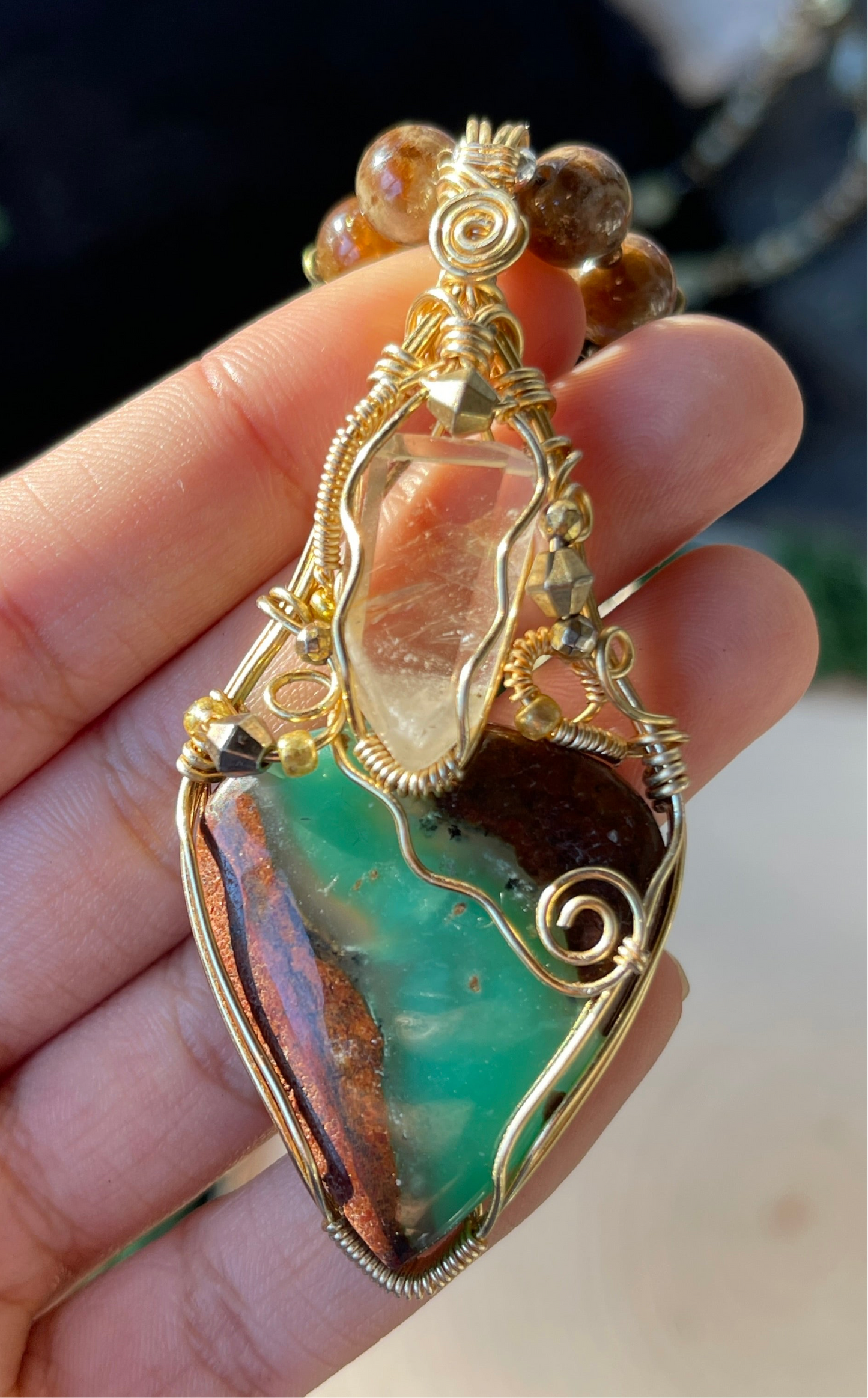 Arabella • Chrysoprase, Citrine + Green Garnet Necklace