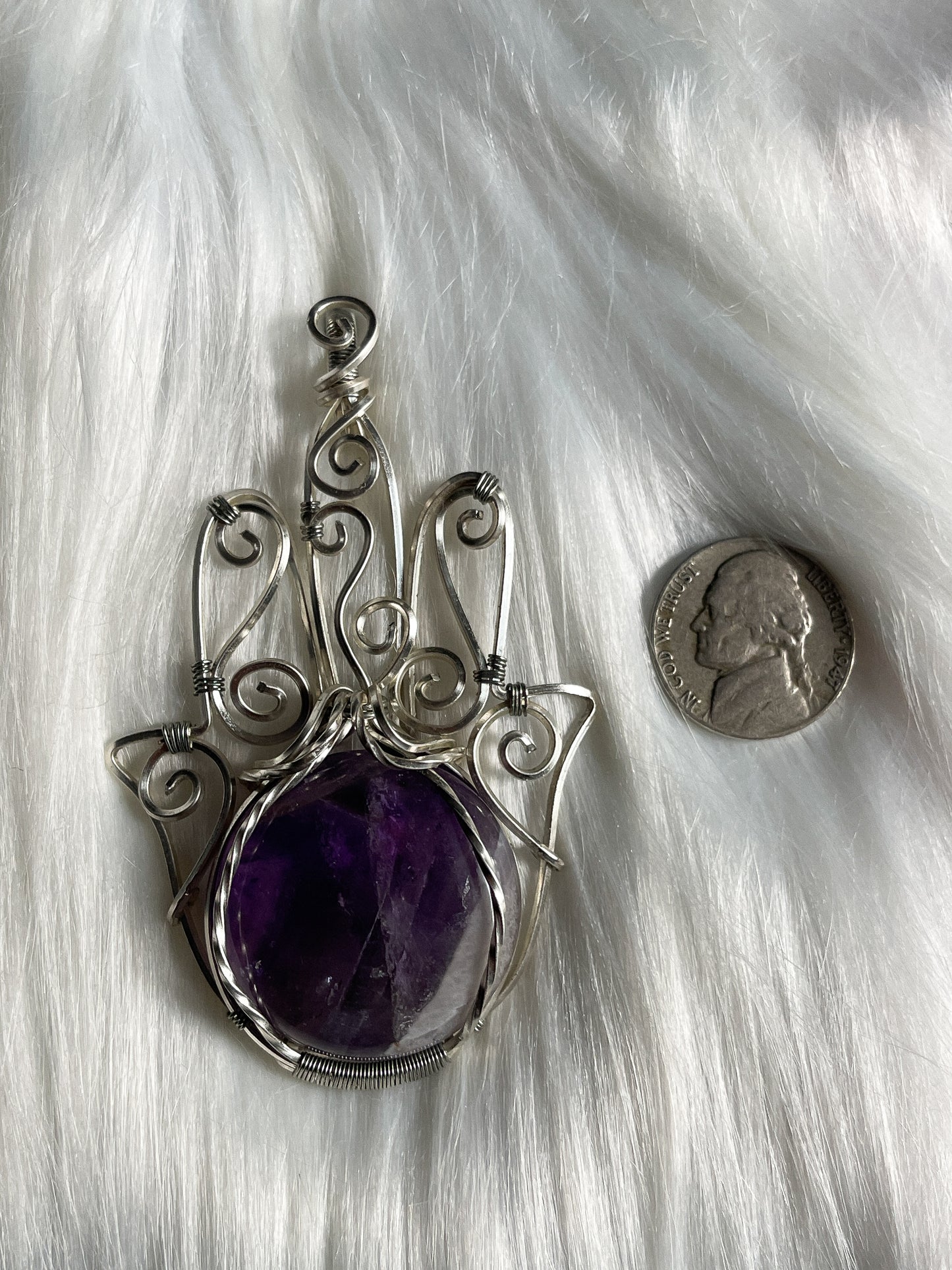 XL Amethyst Hamsa Hand Pendant