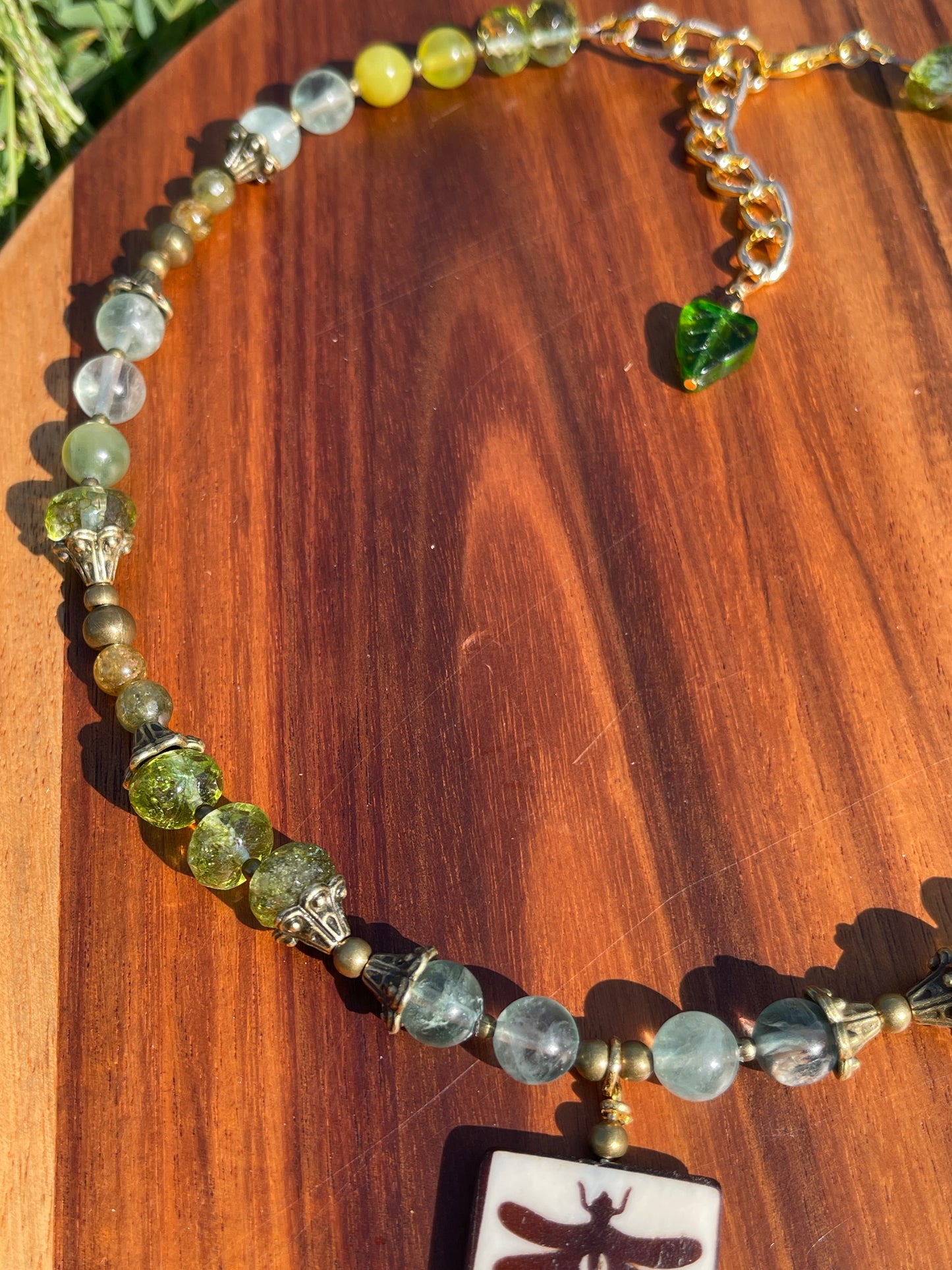 Savannah • Peridot, Antique Jade + Fluorite Dragonfly Necklace