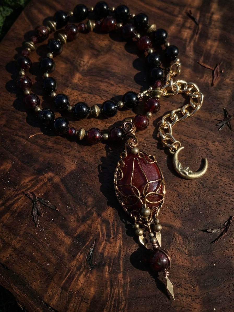 Solana • Carnelian, Black Tourmaline, Hessonite + Red Jasper Garnet Necklace