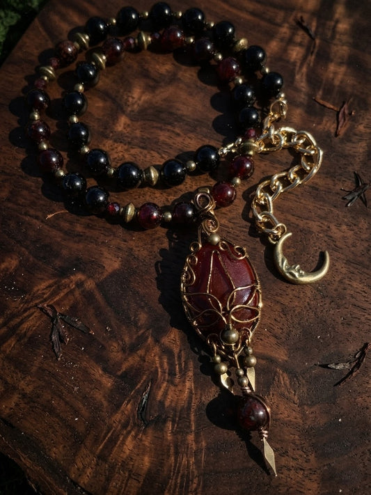Solana • Carnelian, Black Tourmaline, Hessonite + Red Jasper Garnet Necklace