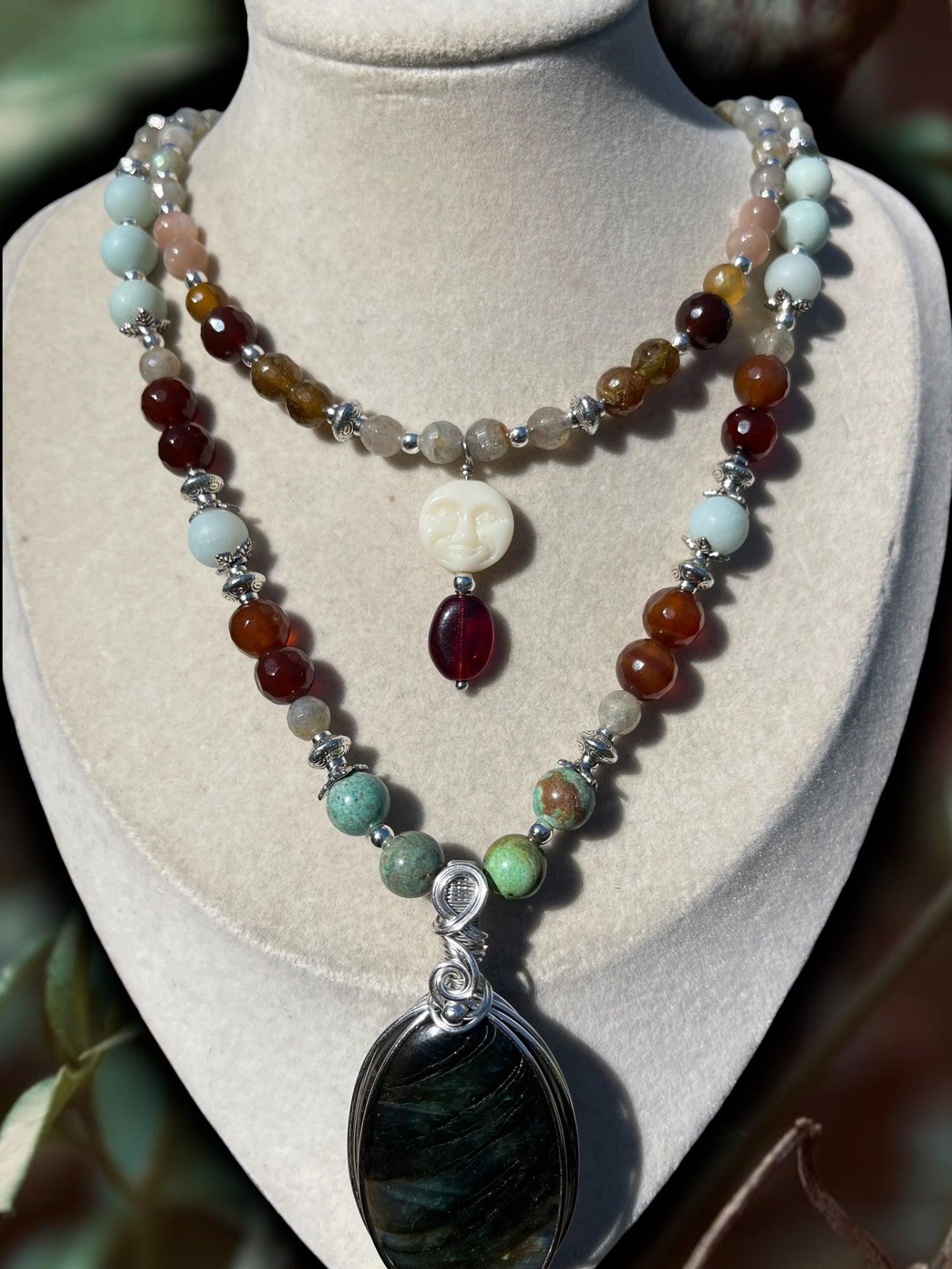 Venus • Labradorite, Amazonite, Chrysocolla + Honey Agate Necklace Set