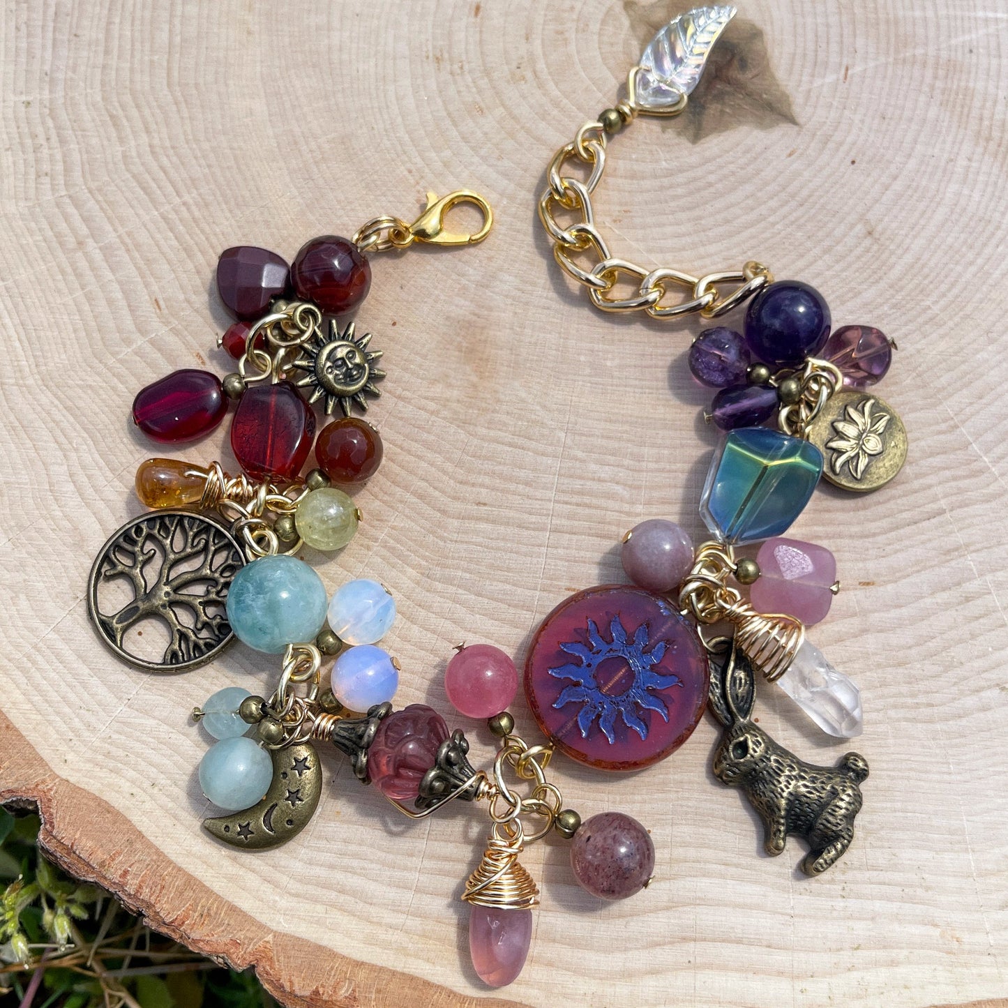 March • Prism Lumina 🪐 Amber, Opalite, Strawberry, Green Garnet, Citrine + Aquamarine Charm Bracelet