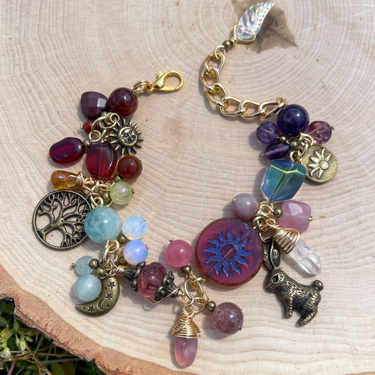 March • Prism Lumina 🪐 Amber, Opalite, Strawberry, Green Garnet, Citrine + Aquamarine Charm Bracelet