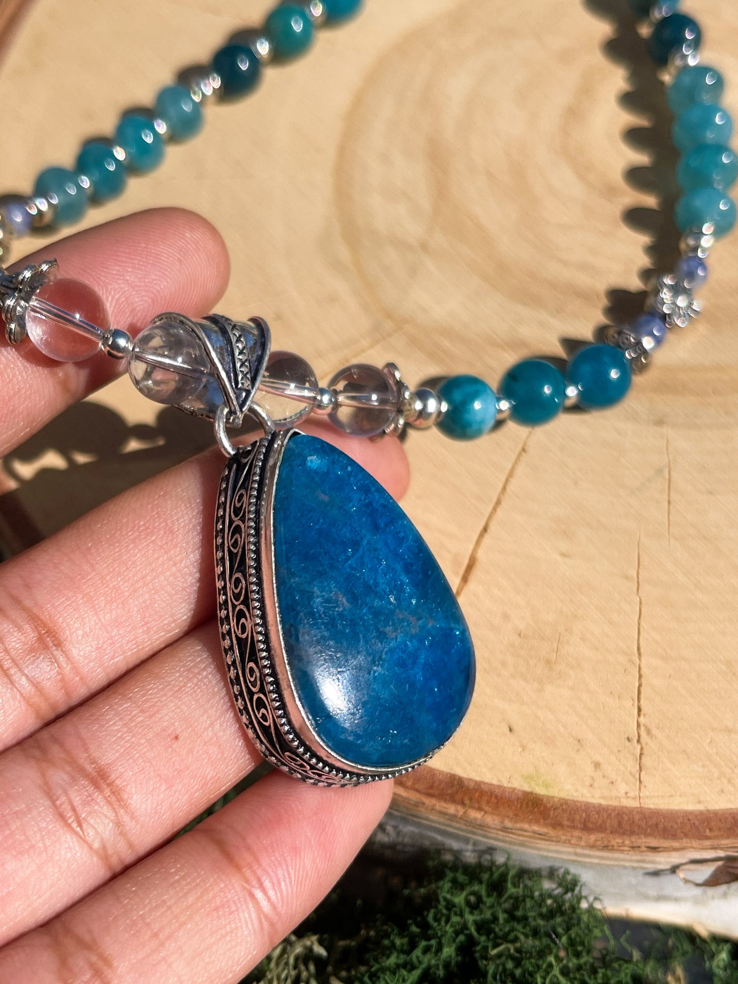 Blue Apatite 925 Sterling Silver Necklace