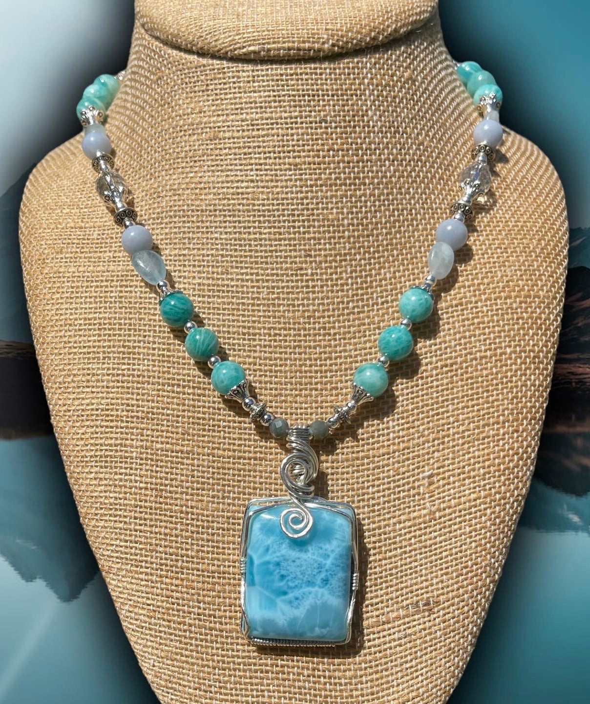 Lauren • AAA Larimar, Russian Amazonite, Aquamarine + Celestite Necklace