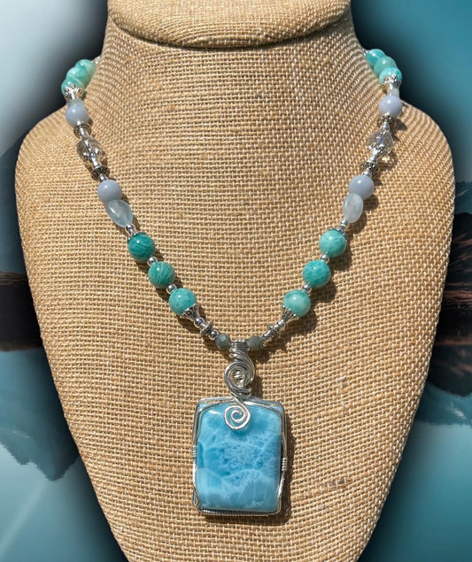 Lauren • AAA Larimar, Russian Amazonite, Aquamarine + Celestite Necklace