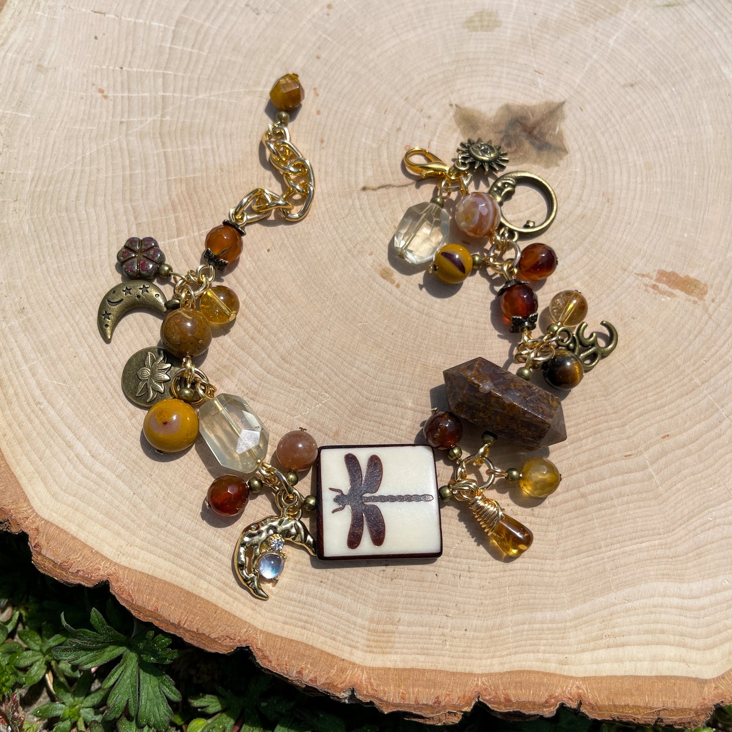 Honey Agate, Citrine + Amber Charm Bracelet