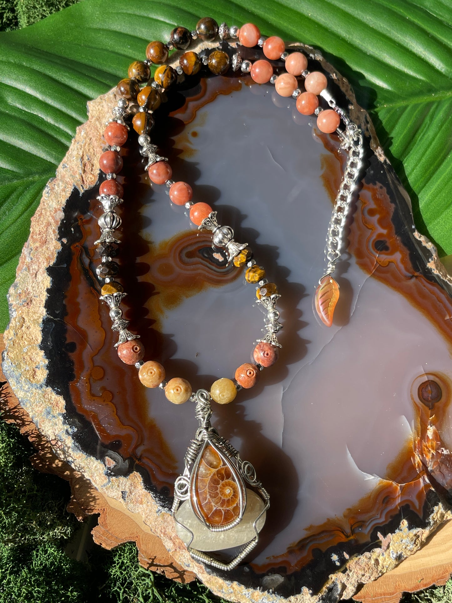 Alice • Moonstone, Ammonite, Tigers Eye + Agate Necklace