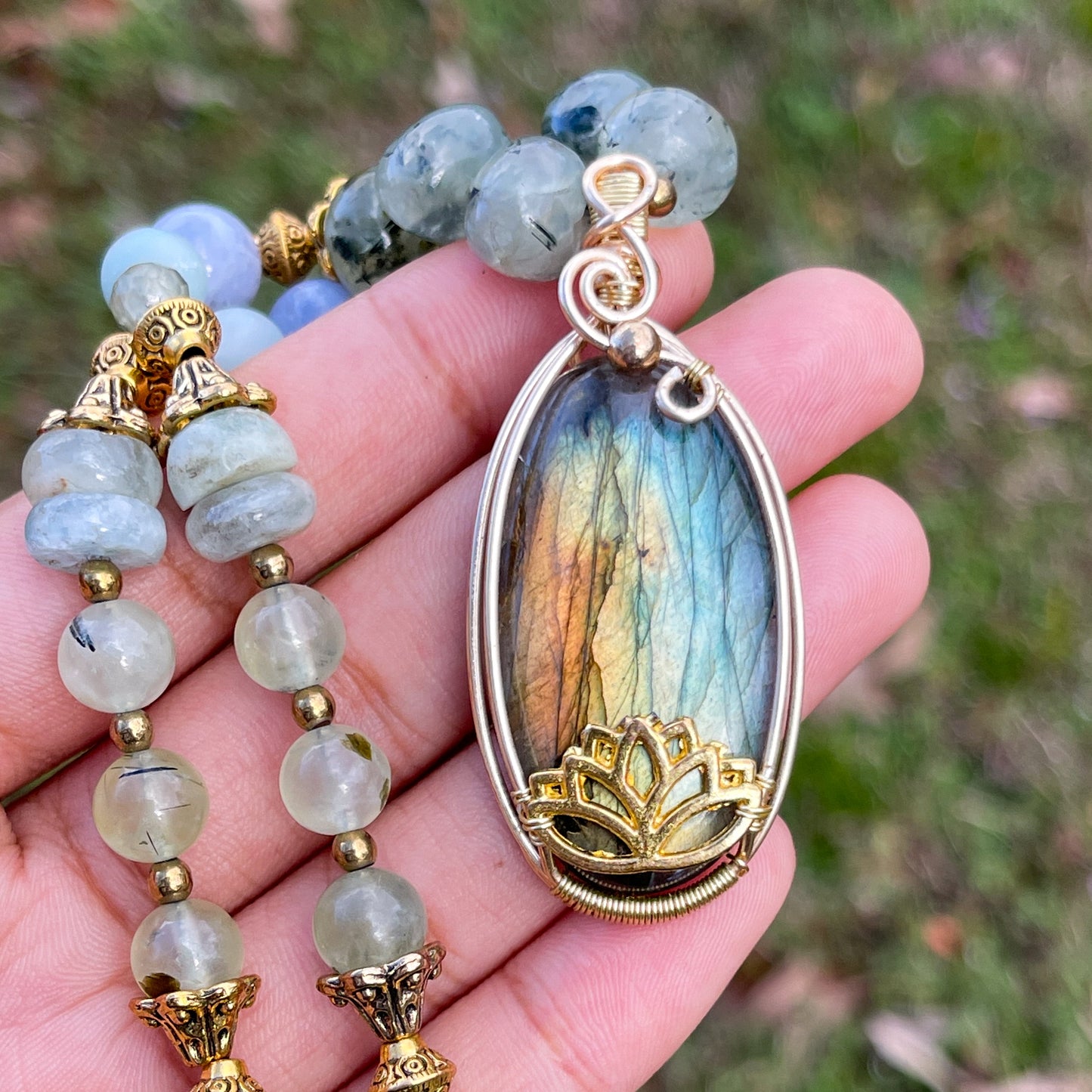 444 End of the Rainbow • Labradorite + Prehnite Necklace Stack