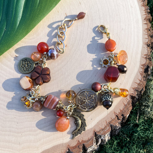 Pumpkin Spice • Carnelian, Citrine, Red Jasper, + Orange Aventurine Charm Bracelet