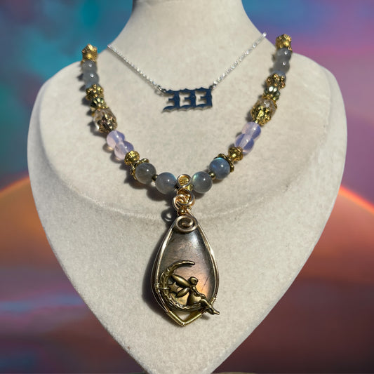 333 Fairy • Purple Labradorite + Opalite Necklace Stack
