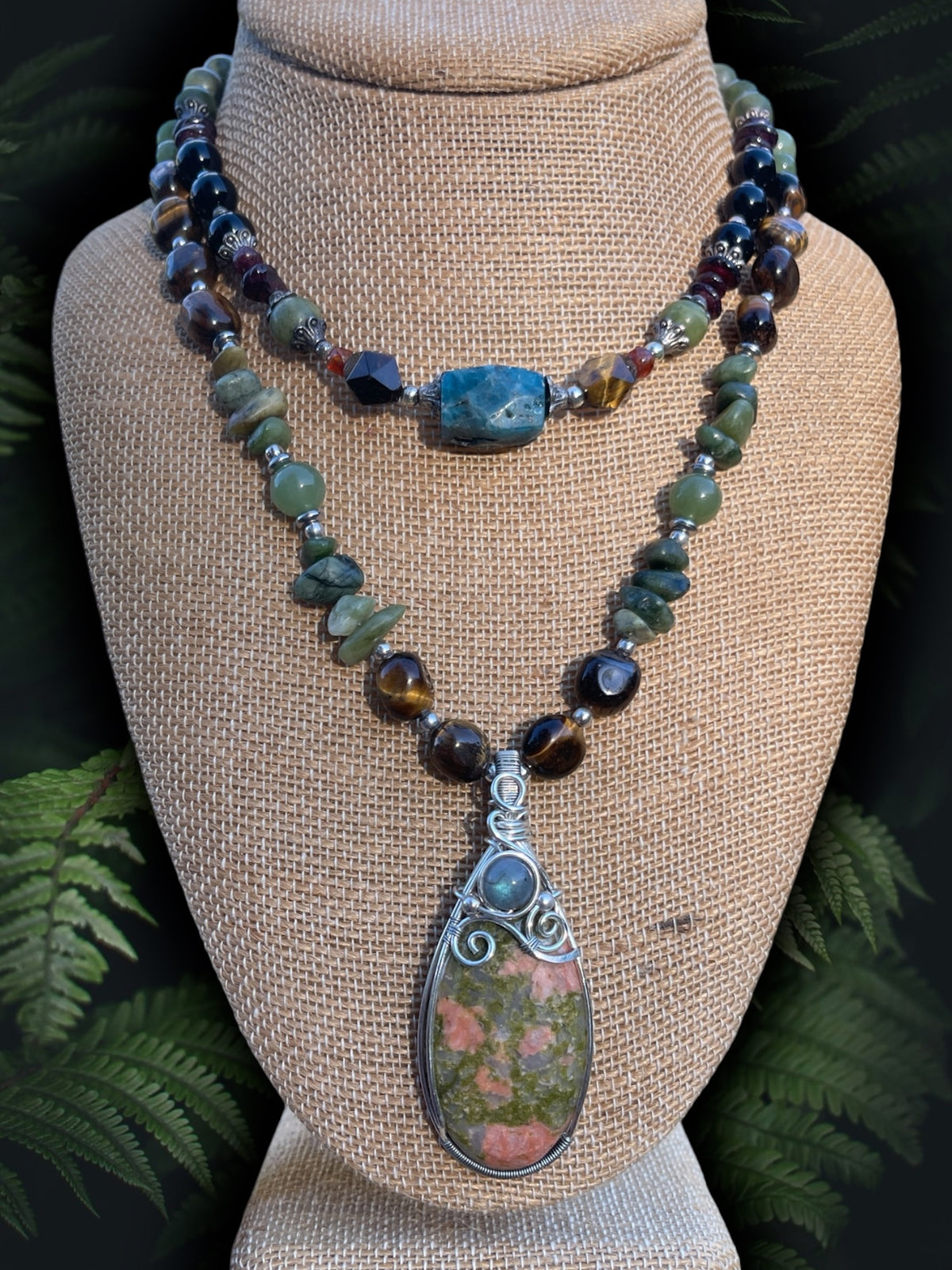 Rebel • Unakite, Jade, Obsidian + Labradorite Necklace Set
