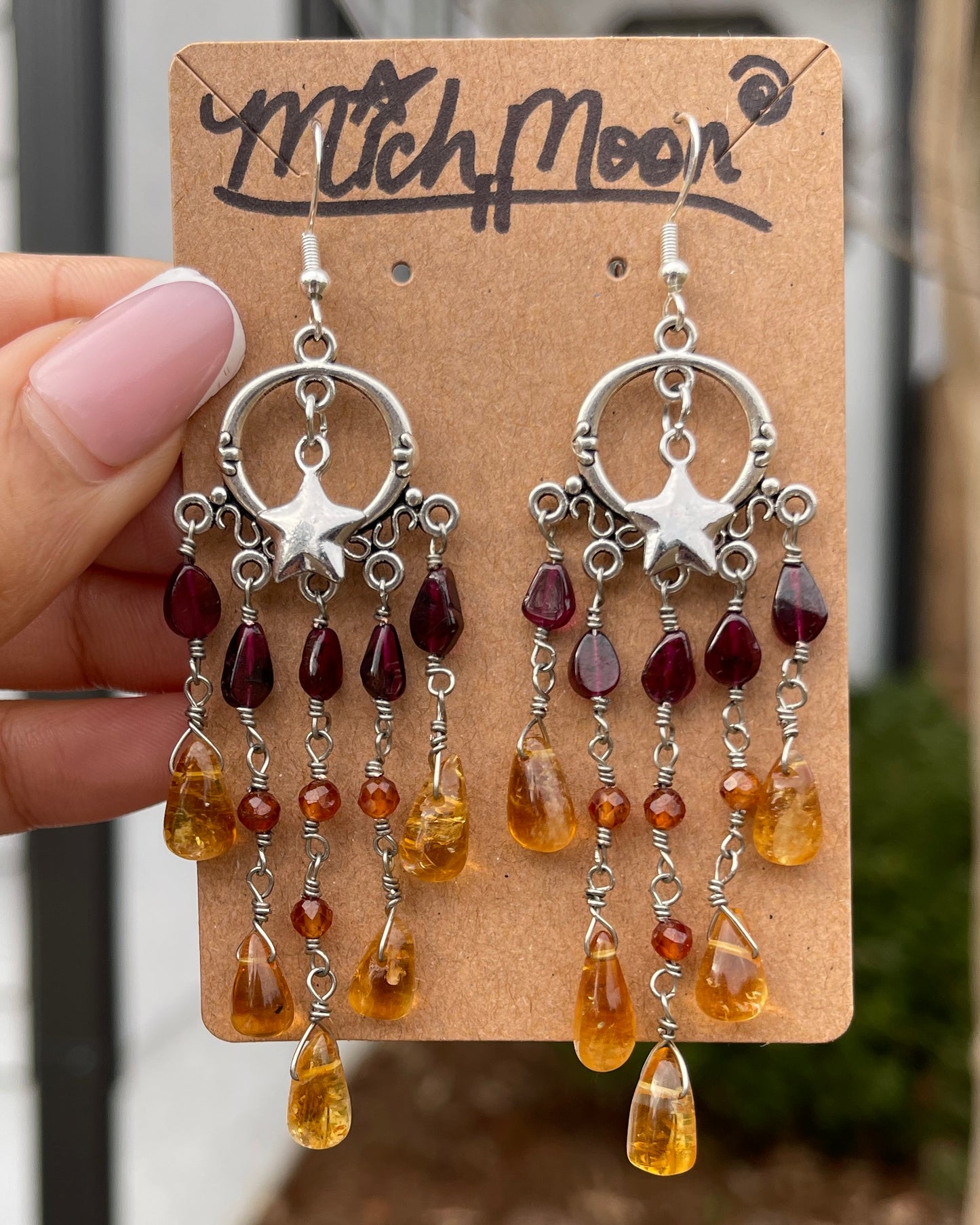 Almandine, Hessonite Garnet + Citrine Chandelier Earrings