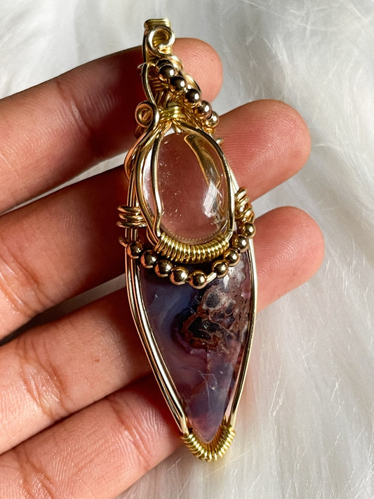 Purple Sakura Agate + Clear Quartz Pendant