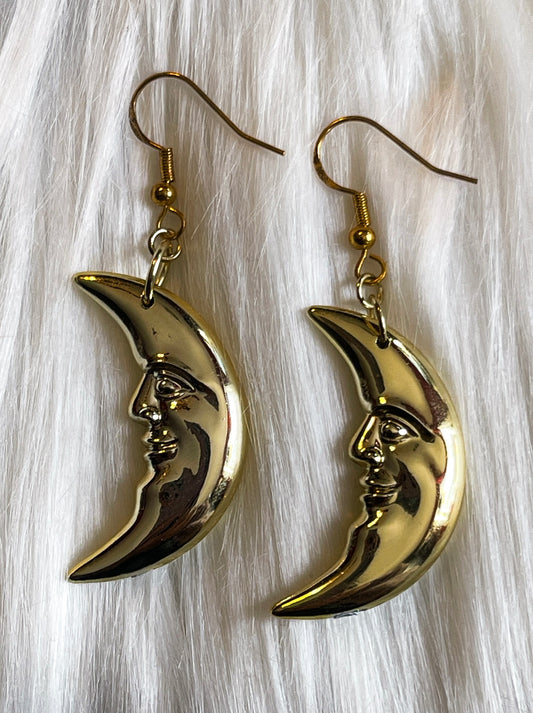 Gold Enamel Crescent Moon Earrings • Lightweight