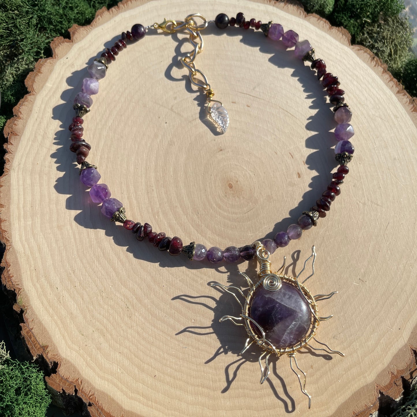 Moxie • Amethyst + Garnet Sun Necklace