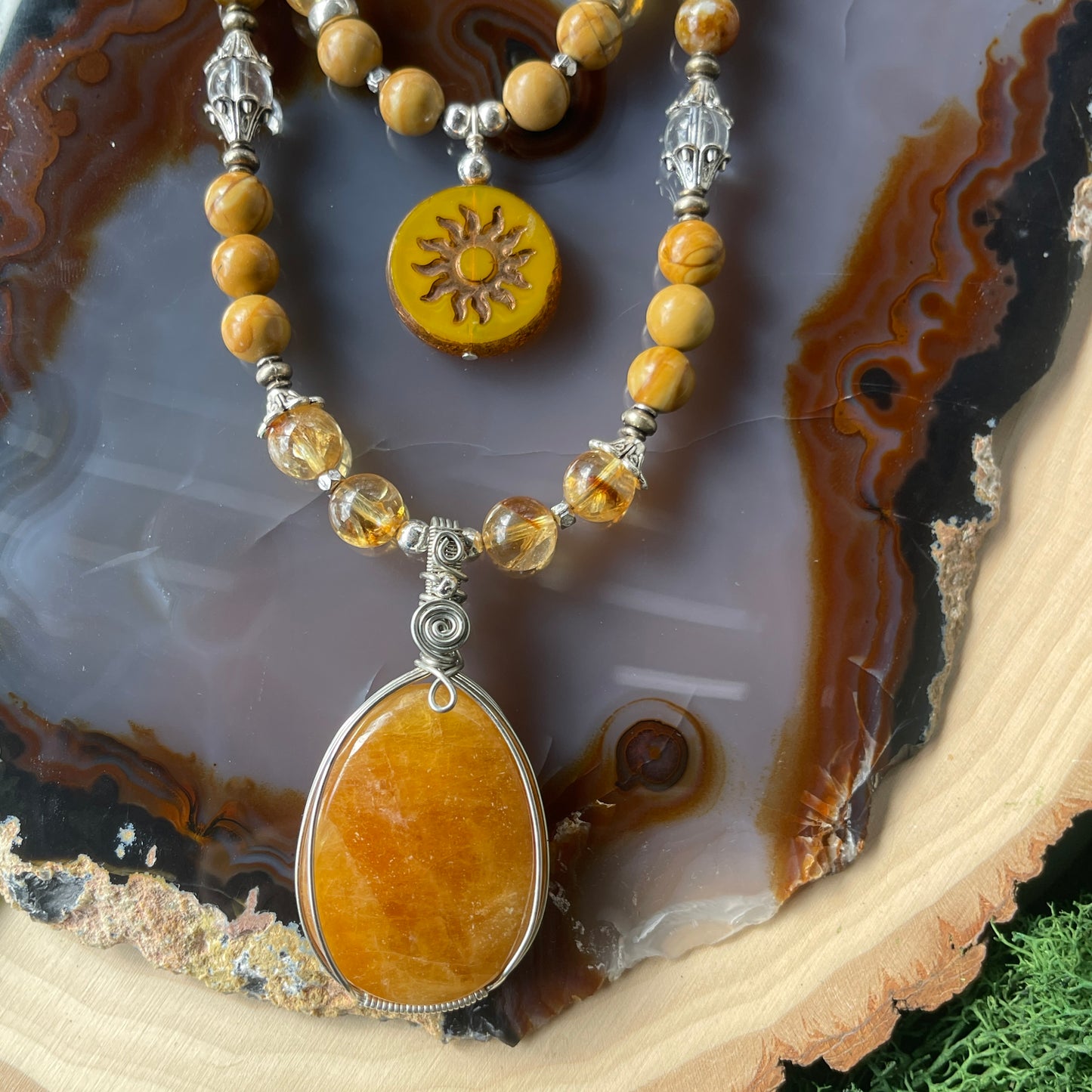 Golden Hour • Heliodor Aquamarine, Citrine + Petrified Wood Set