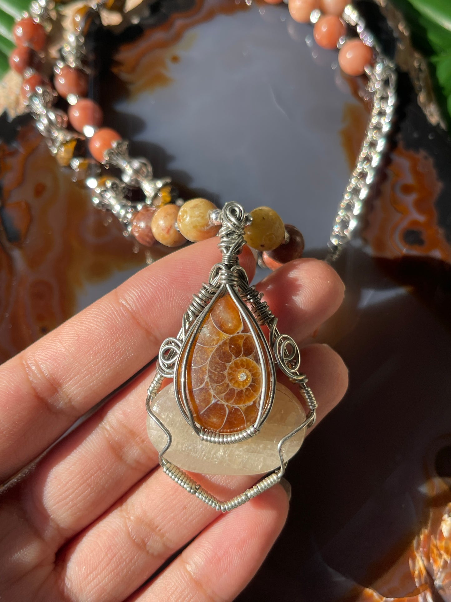 Alice • Moonstone, Ammonite, Tigers Eye + Agate Necklace