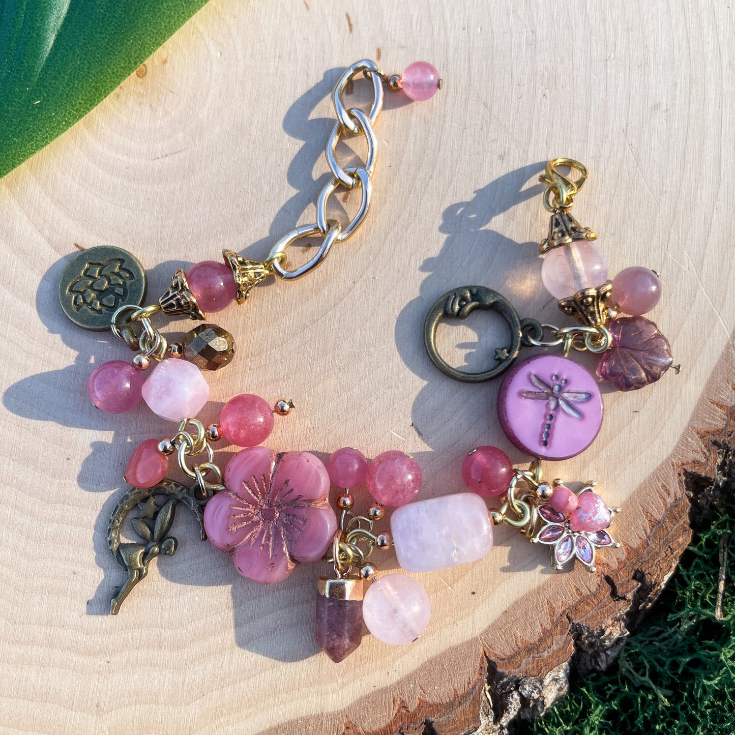 Mauve Dusk • Strawberry Quartz + Rose Quartz Charm Bracelet