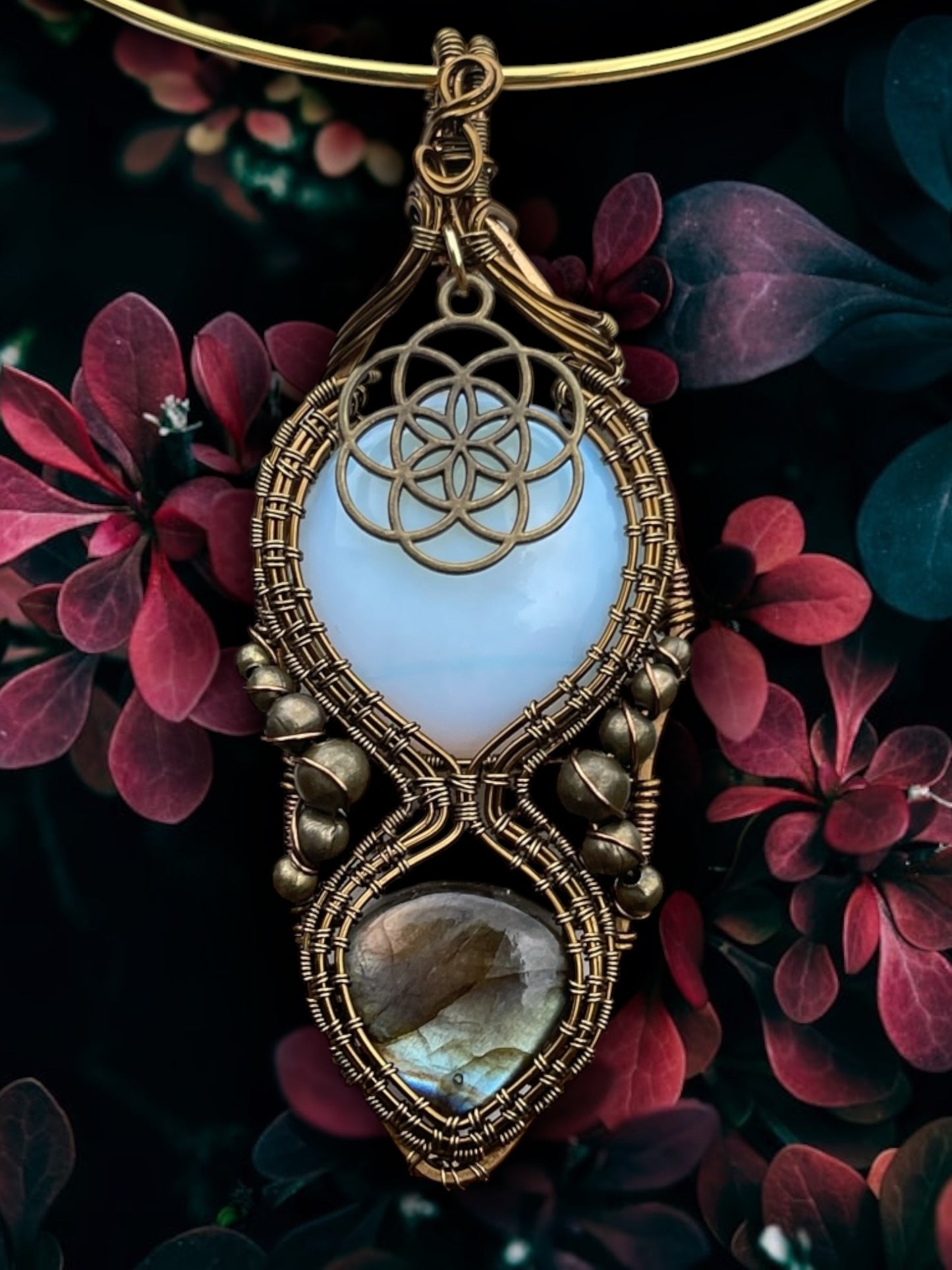 Opalite x Labradorite Woven Seed of Life Necklace