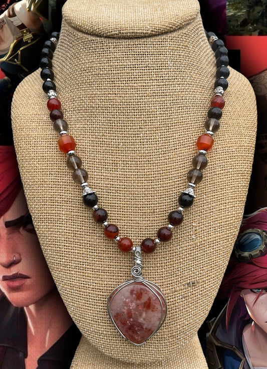 Vi • Sunstone, Carnelian, Smokey Quartz + Onyx Necklace