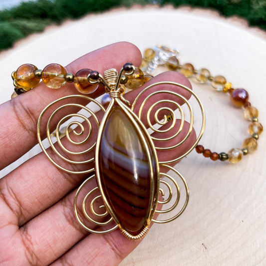Marigold • Carnelian, Hessonite Garnet + Citrine Butterfly Necklace