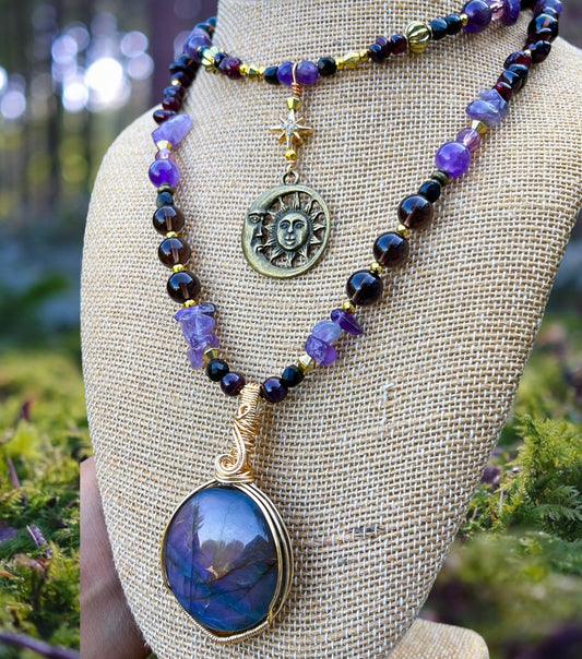 Midnight Mood Set • Purple Labradorite, Amethyst & Smokey Quartz
