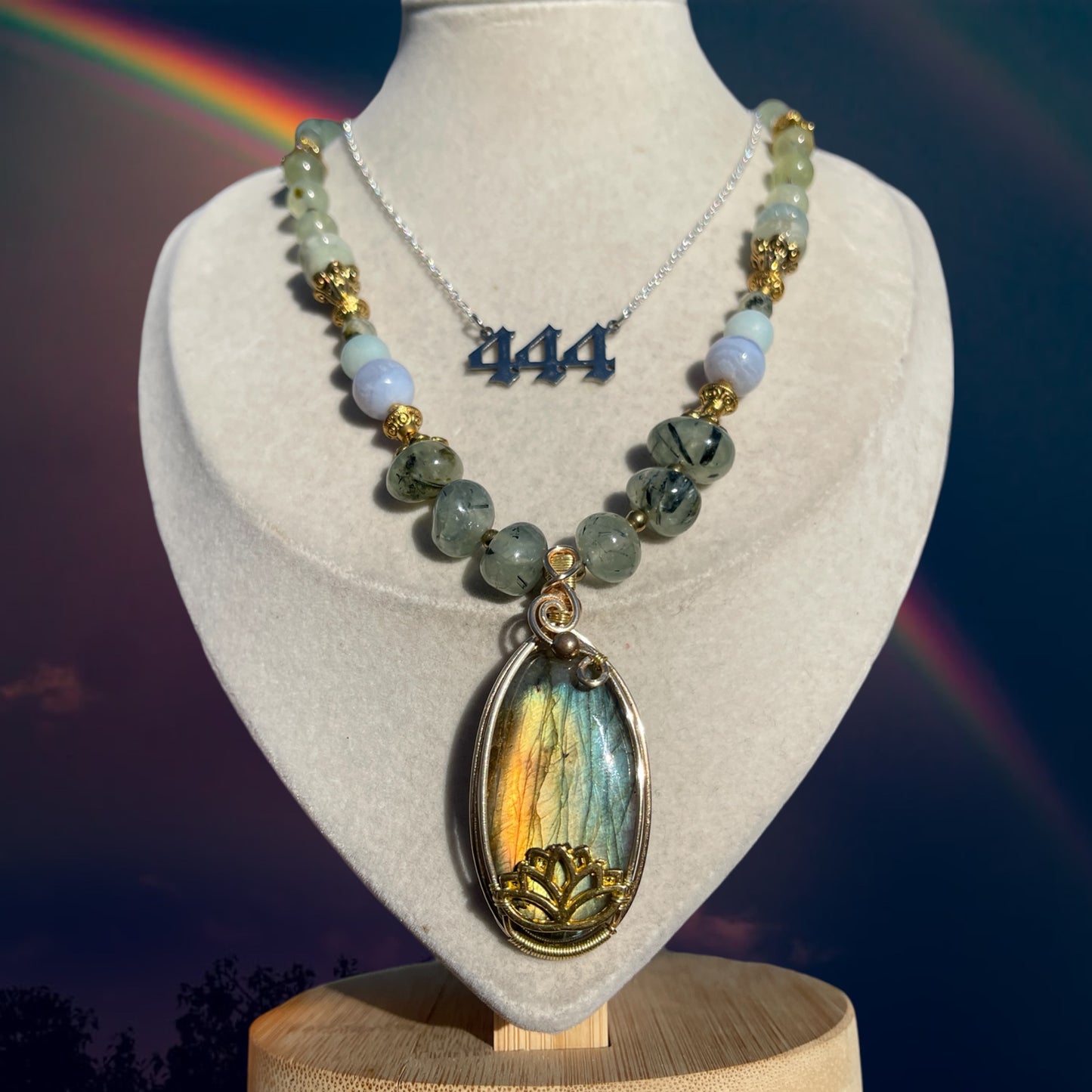 444 End of the Rainbow • Labradorite + Prehnite Necklace Stack