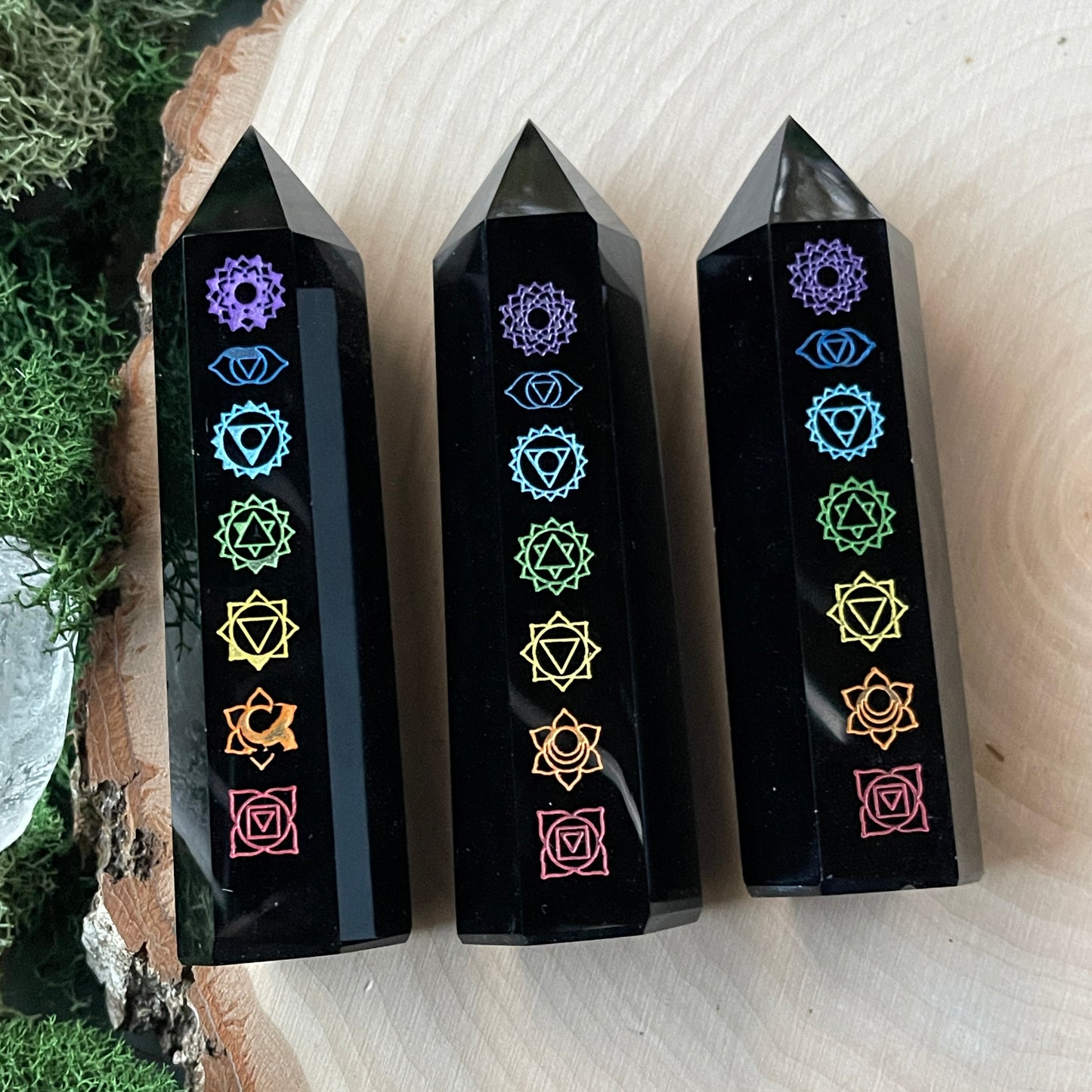 Black Obsidian 7 Chakra Engraved Tower