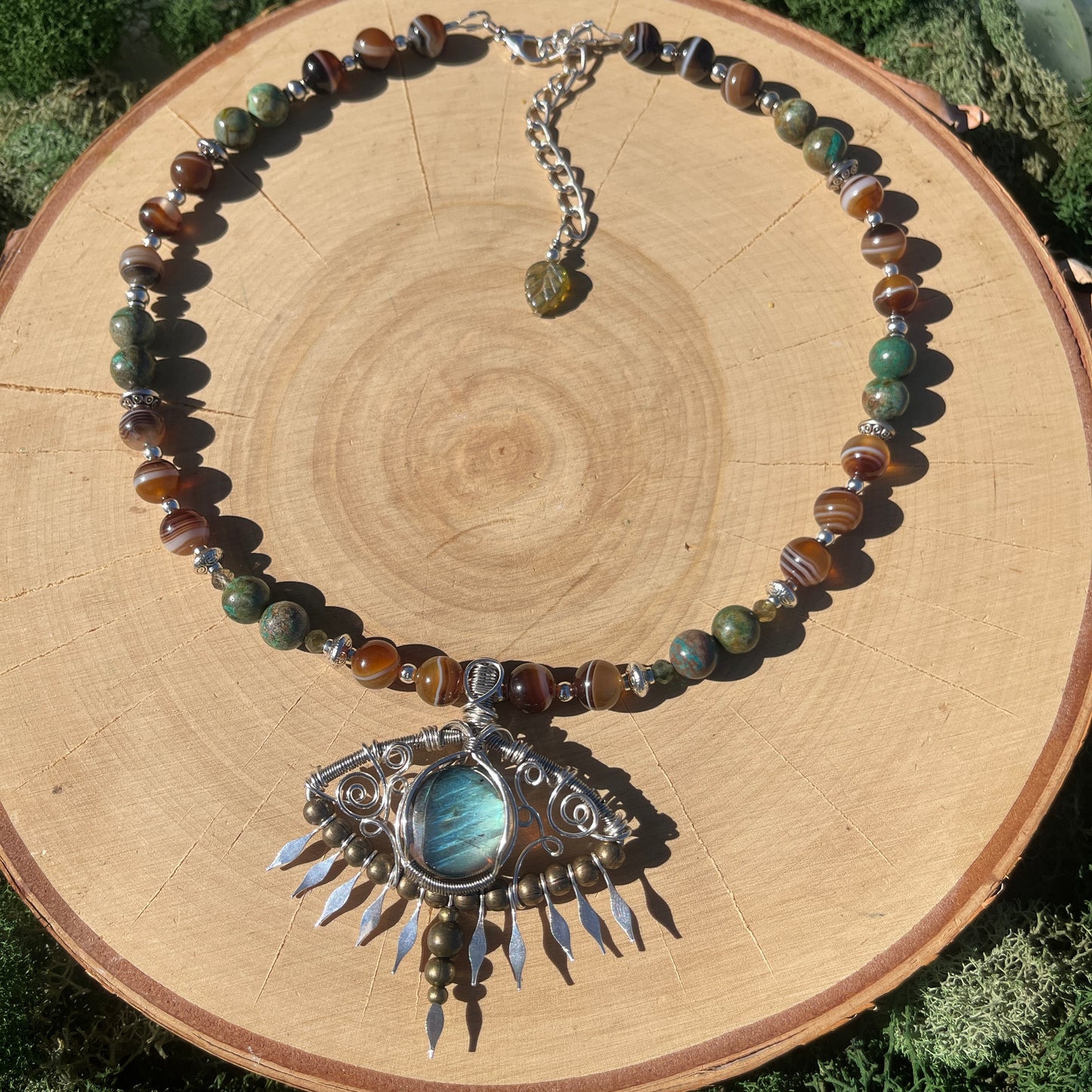Eye of the Mystic • Labradorite, Botswana Agate + Shattuckite Necklace