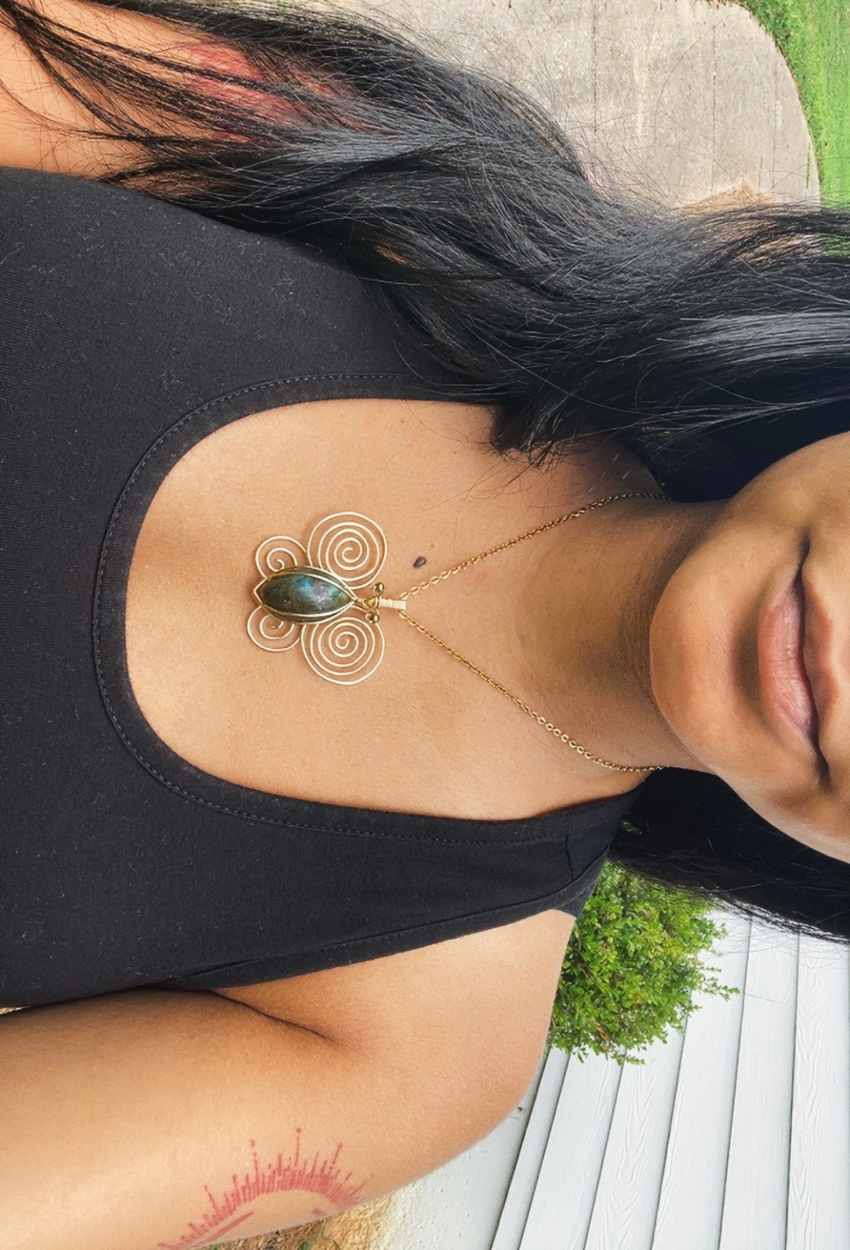 Blue Labradorite Butterfly Pendant