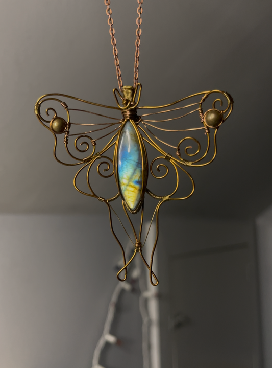 Bronze Labradorite Luna Moth Necklace (pre-order)