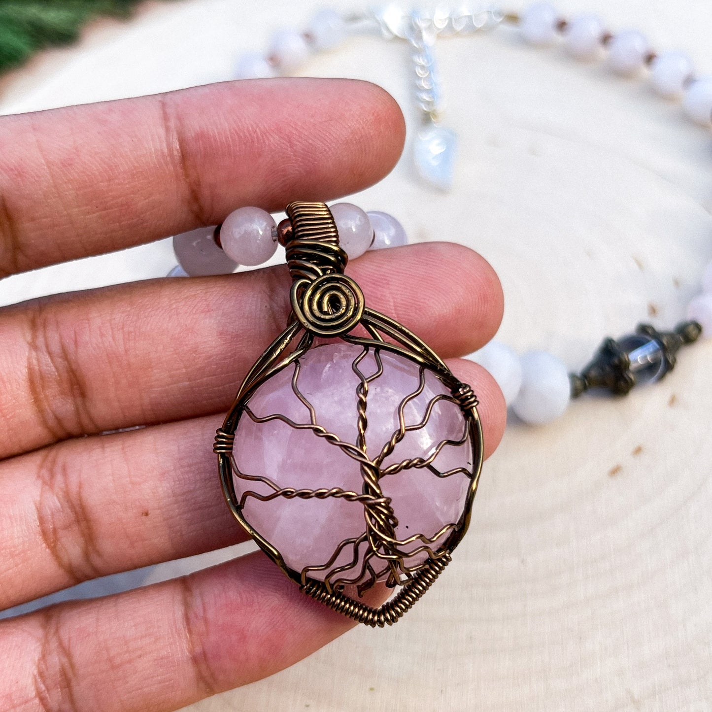 Magnolia • Rose Quartz Tree of Life Necklace