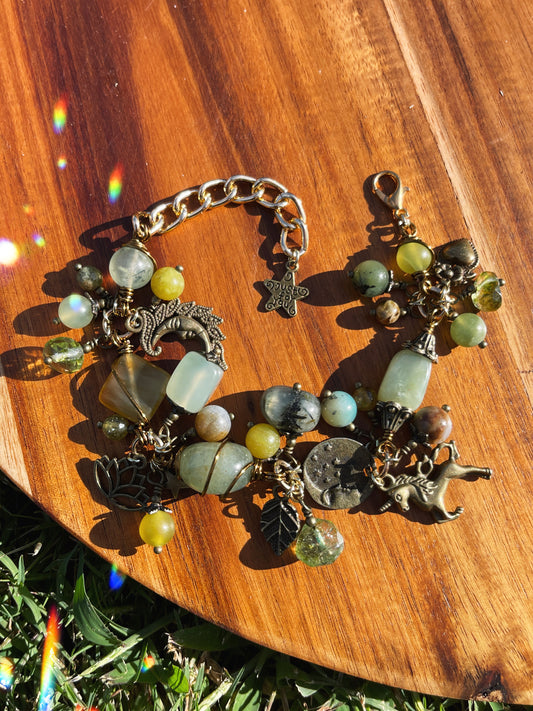 Clarion • Prehnite, Peridot + Jade Charm Bracelet